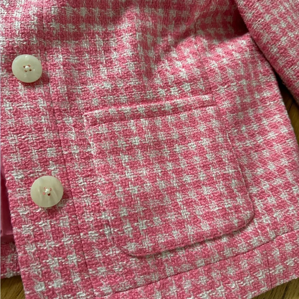 J. Crew Pink Houndstooth Cropped Button Jacket - Picture 3 of 4